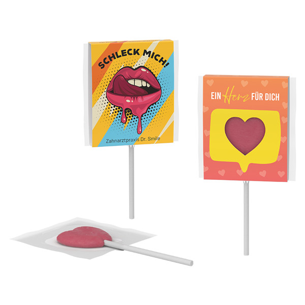 Promotional lollipop in cardboard packaging