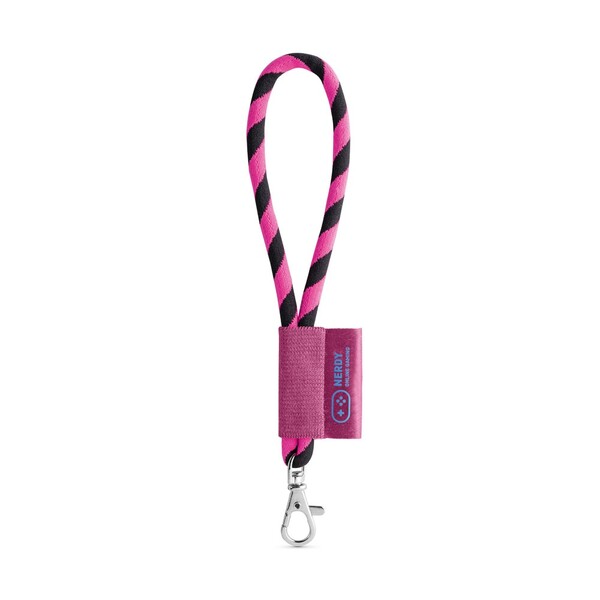 SET Lanyard TUBE Short (Ø 7 mm) s karabinou 9 mm - Černá / Růžová