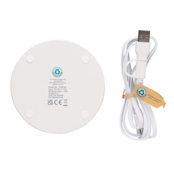 RCS standard recycled plastic 10W wireless charger - White