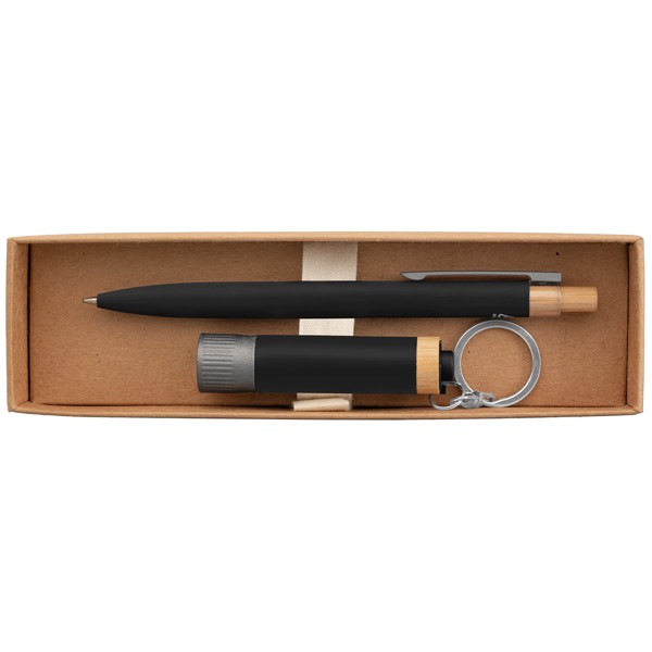 Reborn Recycled Aluminium Bamboo Accented Pen & Torch Gift Set – Full Colour Inkjet All - Gunmetal / 4 Color inkjet