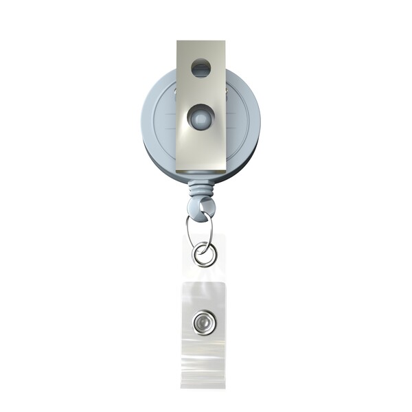 Retractable badge reel in round shape with ⌀2cm logo - Medium Grey / Bull Dog Clip