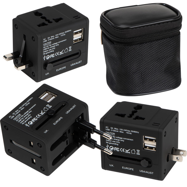 TADDEO Adaptor călătorie cauciucat - Black