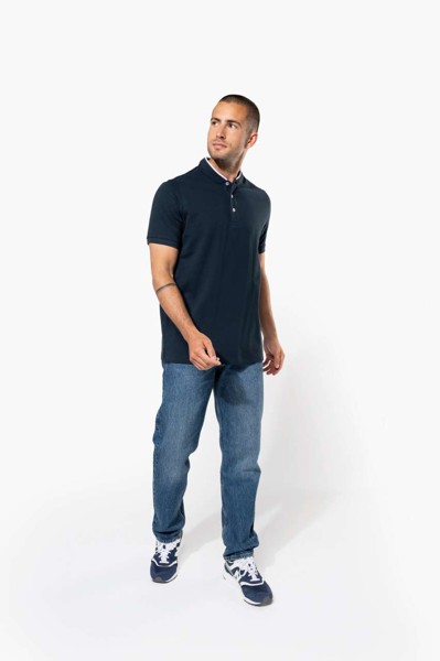 Muška polo majica kratkih rukava s mandarinskim ovratnikom - Bijela / Navy / 3XL