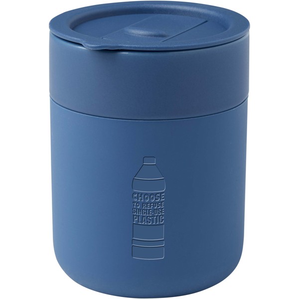 Gobelet en céramique Java de 330 ml avec revêtement en silicone et couvercle en plastique - Bleu