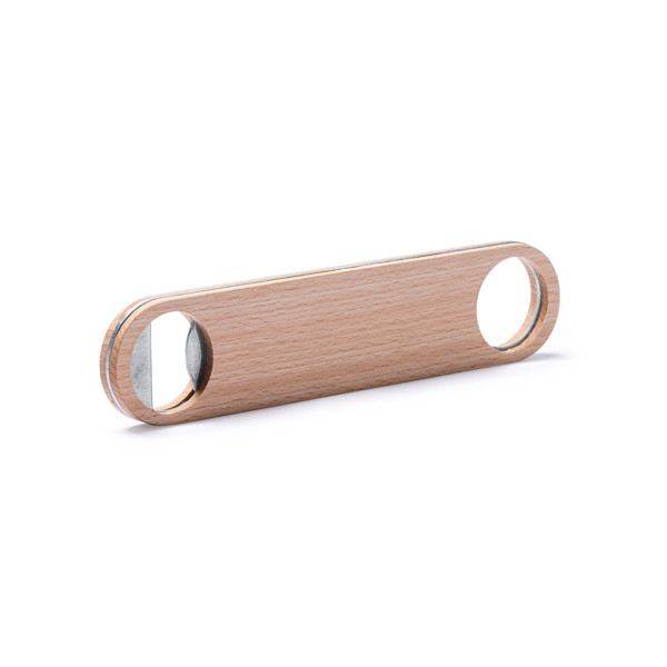 Personalised wooden bottle opener with hanger and stainless steel core