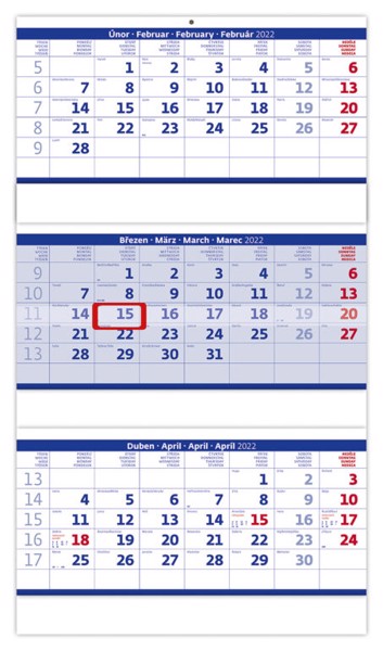 Tříměsíční kalendář Skládaný 2022 - modrý