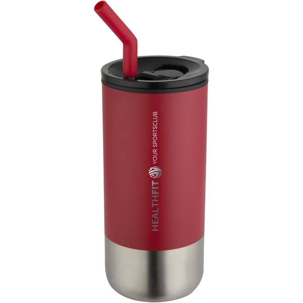 Bicchiere termico in materiale certificato RCS con cannuccia Grayson da 480 ml - Rosso