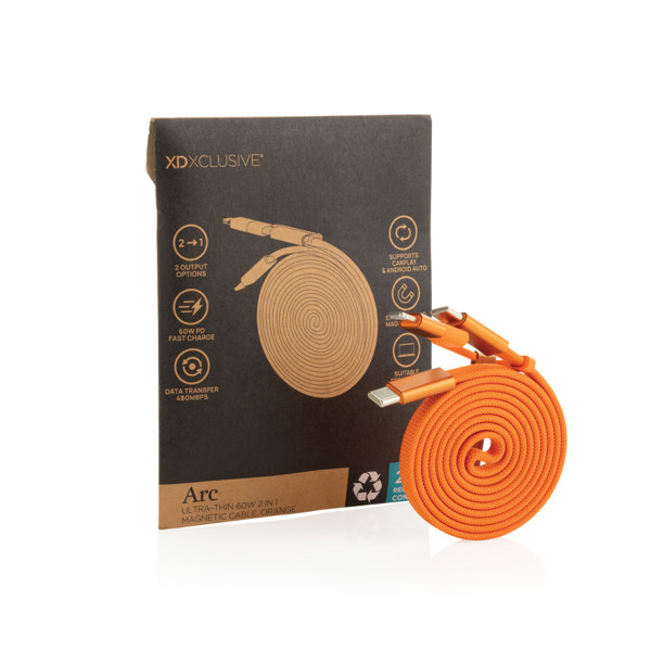 Ultra tenký magnetický nabíjecí kabel 60W 2 v 1 - Oranžová