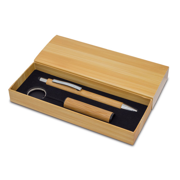 Pelak bamboo pen and torch keychain in a gift box