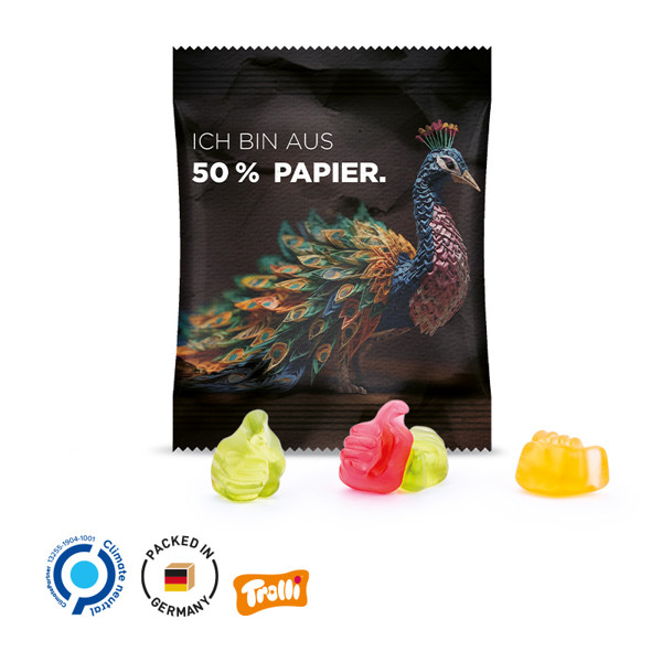 Minitüte 10G, Fruchtgummi Standardformen, Weiß / Trolli Fruchtgummi Flugzeuge, 10 G / Folie Mit 50% Papieranteil, Weiß