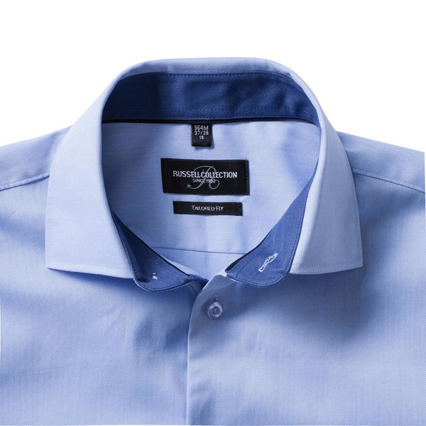 Tailored Contrast Herringbone ShirtLS - White / Silver / Convoy Grey / L