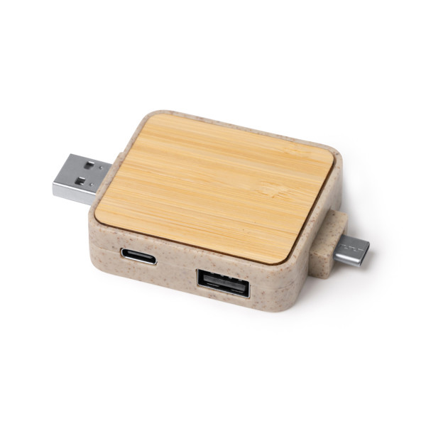 Hub USB personalizado de fibra de trigo y bambú con 4 puertos plegables