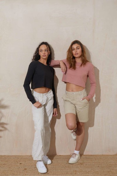 Women's L/S Cropped T - Solid White / XS