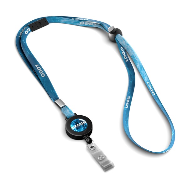Adjustable polyester sublimation lanyard with badge reel - Full colour