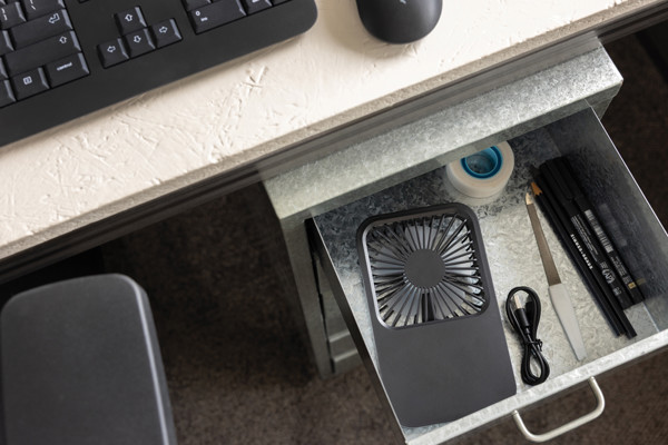 Aervina RCS recycled plastic re-chargeable desk fan - Black