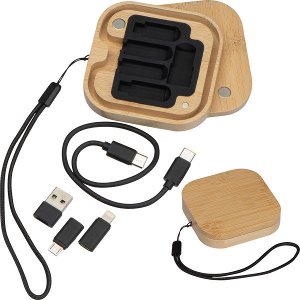 Cable and adapter set in a bamboo box IVAN - Beige