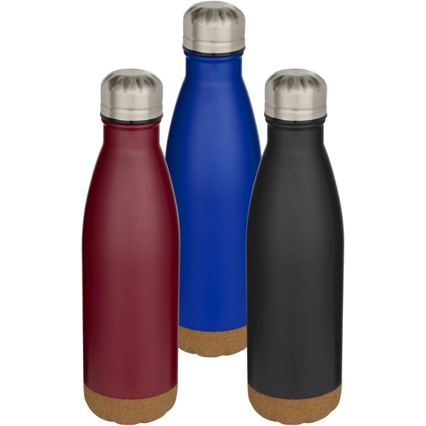 Cove 500 ml doppelwandige, vakuumisolierte Trinkflasche aus Edelstahl mit Korkdetails - schwarz