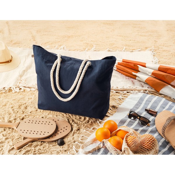 ATHENS. Bolsa de playa en algodón reciclado (70%) y poliéster reciclado (30%) (220 g/m²) - Azul