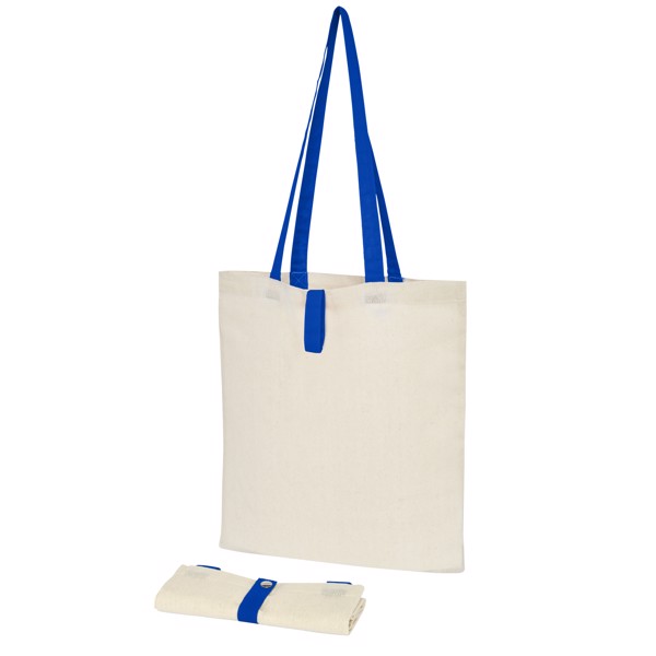 Sac shopping Nevada pliable en coton de 100 g/m² 7L - Naturel / Bleu royal