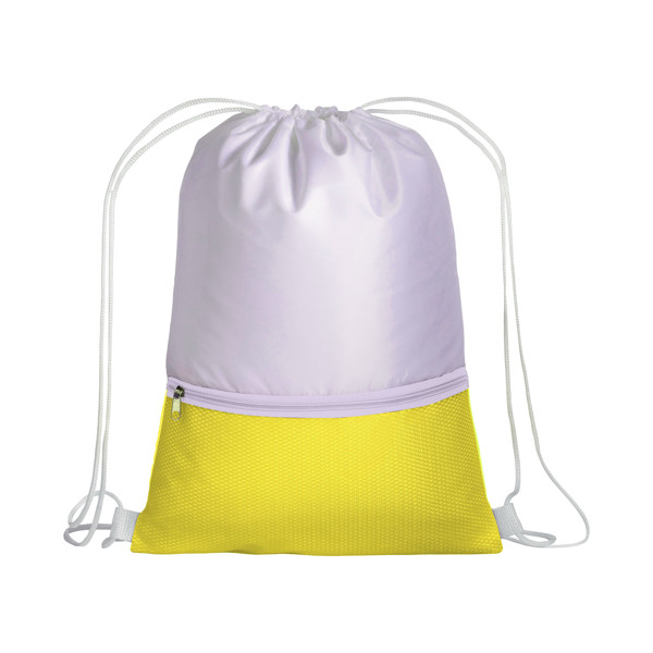 210T Polyester Backpack With Coloured Zip Pocket And Drawstring Closure - Yellow