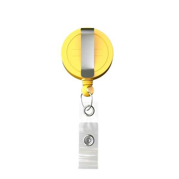 Retractable badge reel in round shape with ⌀2cm logo - Sunflower Yellow / Belt Clip