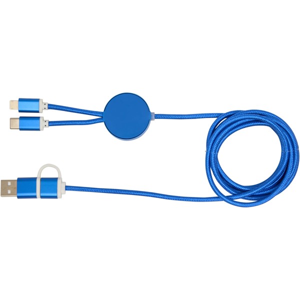 Câble 5 en 1 Alasia en aluminium et plastique recyclés de 150 cm pour la synchronisation des données et la charge rapide de 2 - Bleu royal