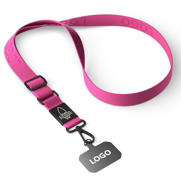 Woven adjustable crossbody phone holder with logo engraved metal plate - Violet Red