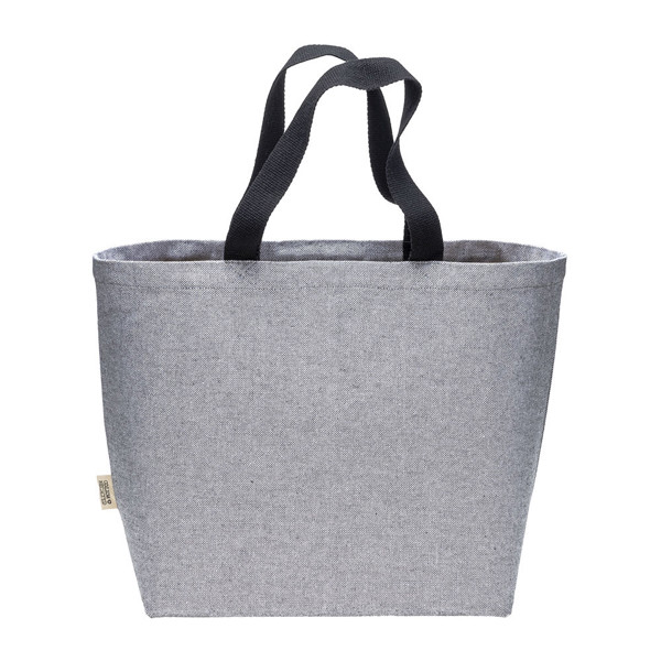 Recycled Cotton Bag 340 G/M2 With Melange Effect. Long Colored Handles And Gusset - Black