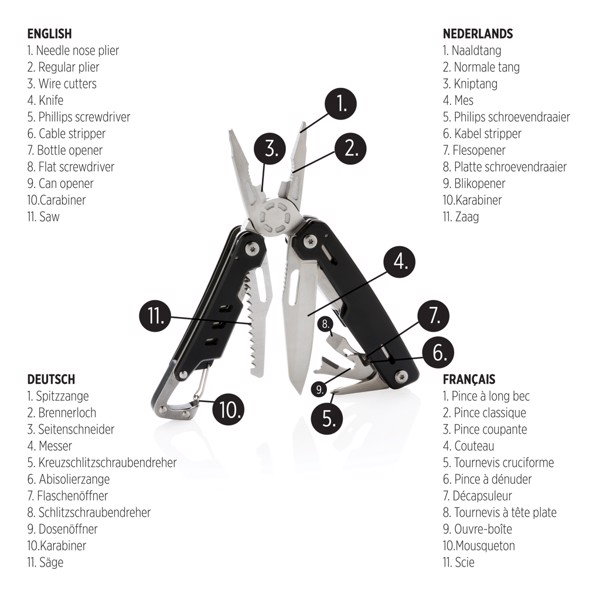 Solid Multitool mit Karabiner - Schwarz