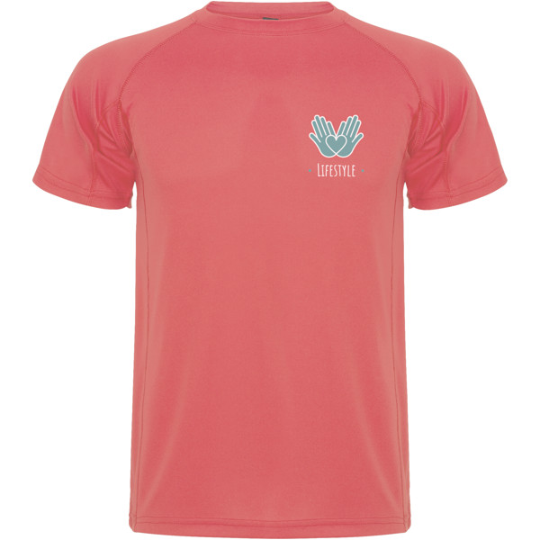 T-shirt sportiva da uomo a maniche corte Montecarlo - Corallo fluo / S