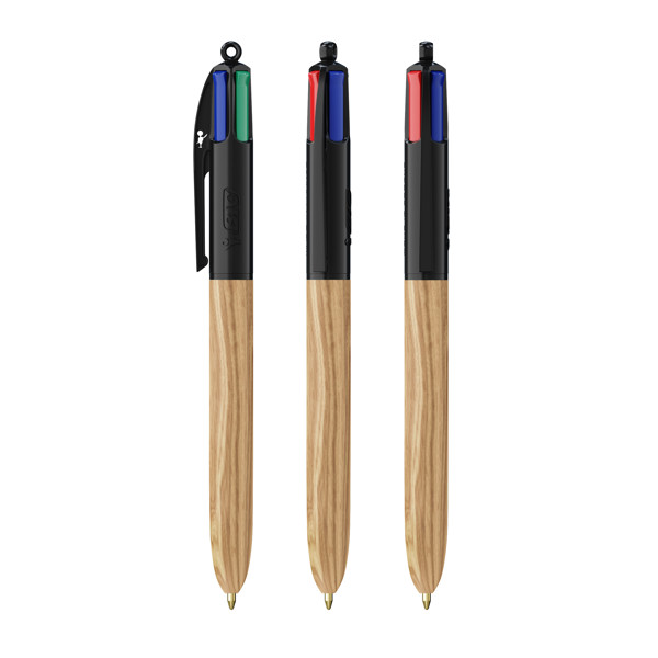 BIC® 4 Couleurs® Wood Style - Noir - bois naturel