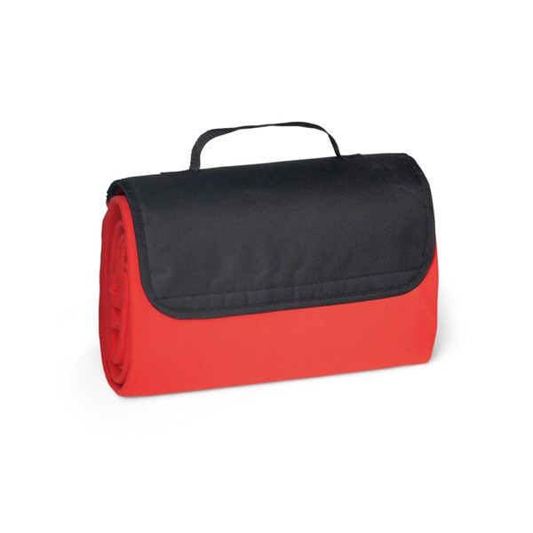 RILEY. Fleece blanket with carry handle and flap (180 g/m²) - Red