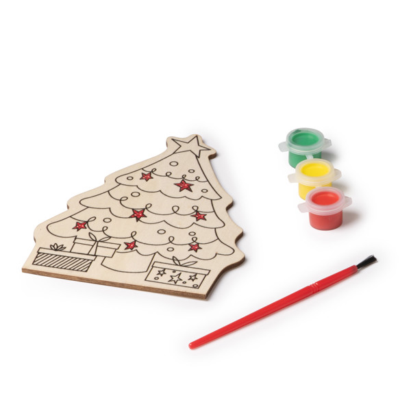 Personalised Christmas painting set for kids wooden tree design with brush and paints