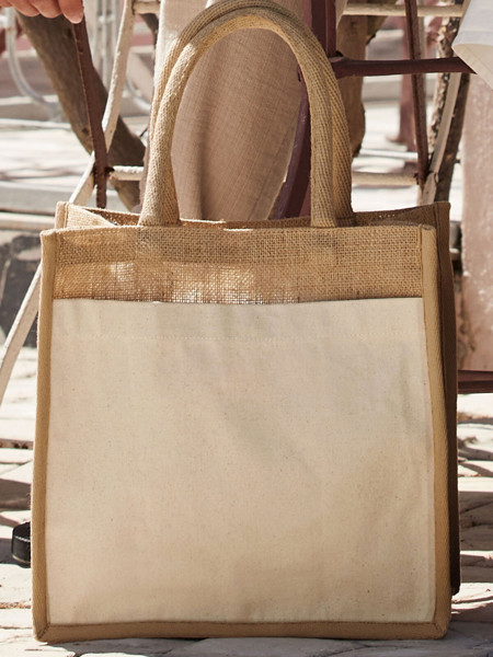 Cotton Pocket Natural Starched Jute Midi Tote