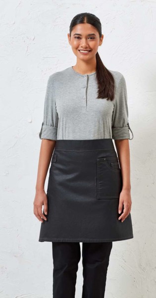 'Division' Waxed Look Denim Waist Apron - Black Denim