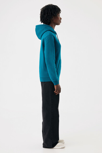 Mikina s kapucí IQONIQ Joshua z recyklované bavlny - Dark Teal / S
