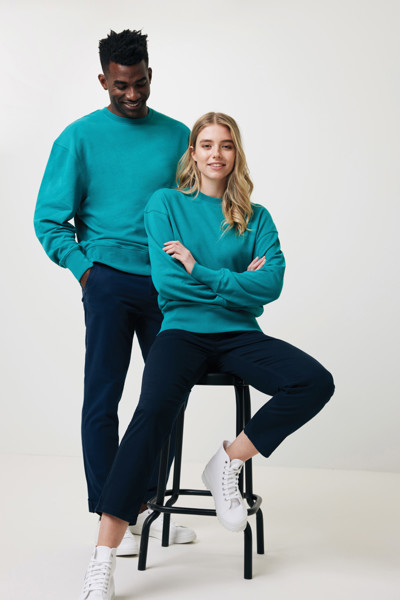 Sweater à col rond en coton recyclé Iqoniq Kruger - Verdigris / XS
