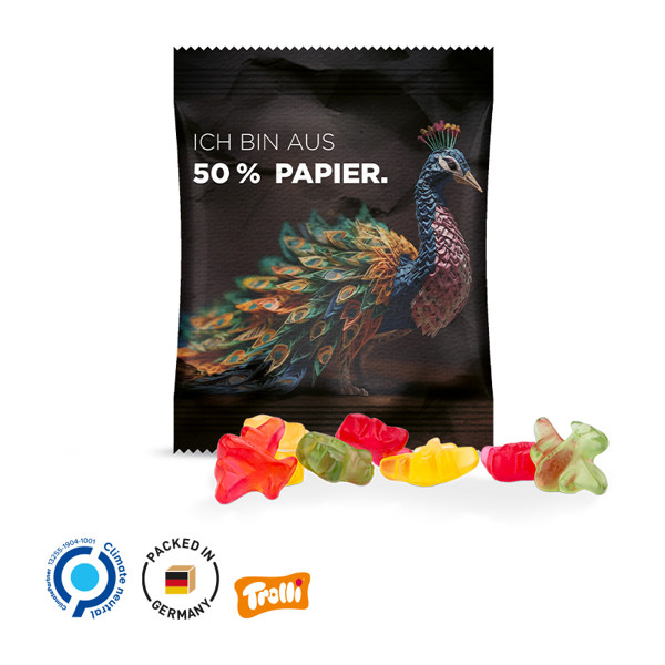 Minitüte 10G, Fruchtgummi Standardformen, Weiß / Trolli Fruchtgummi Flugzeuge, 10 G / Folie Mit 50% Papieranteil, Weiß