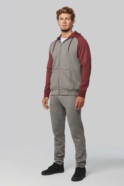 Unisex Two-Tone Zipped Hooded Fleece Jacket - Grey Heather / Sporty Navy / 2XL