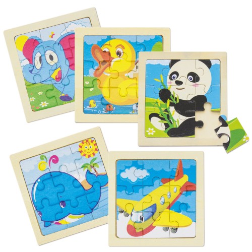 SET DE 5 PUZZLES EN BOIS NATUREL "JUNIOR"