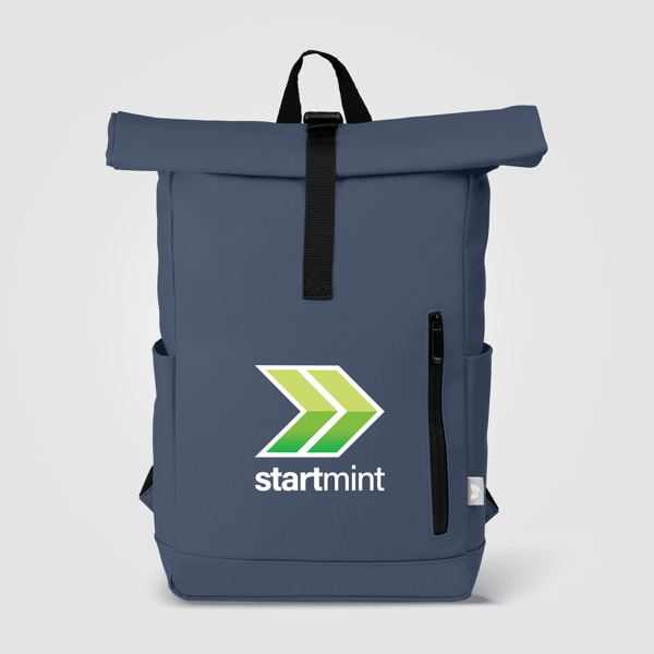 Malmö - Sac à dos Rolltop recyclé imperméable - Bleu marine / Transfert de chaleur