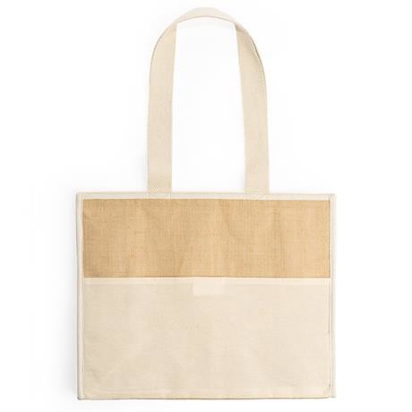Bolsa nevera isotérmica personalizada de yute laminado 20 litros con bolsillo frontal