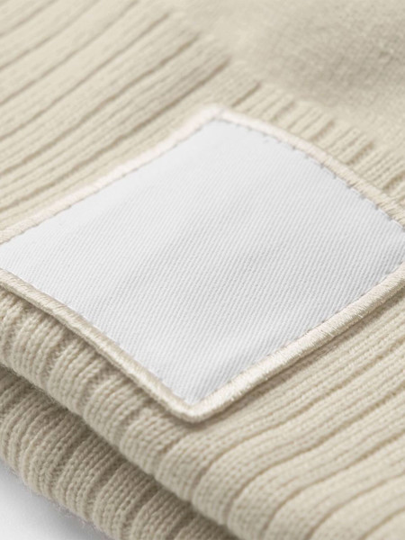 Appliqué Patch Pom Beanie - Ash / White