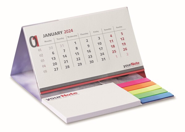 Desk calendar with soft cover, markers and memo pad - Full colour