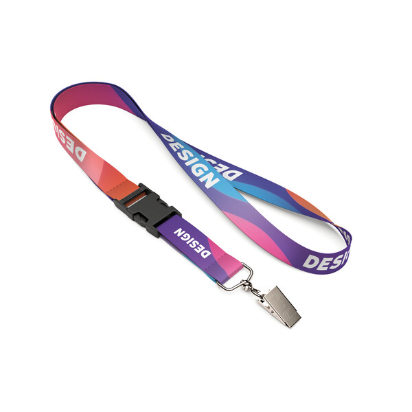 Detachable recycled polyester (rPET) sublimation lanyard - 15mm width / Bulldog clip