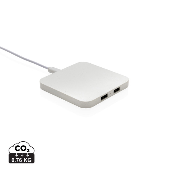 RCS recycled plastic 10W Wireless charger with USB Ports - White