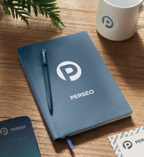 Cahier A5 en PU avec stylo Nota - Bleu Marine