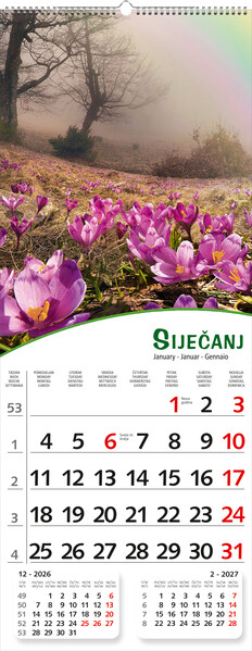 Uski zidni kalendar – Pogled s cvijećem