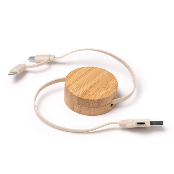 Personalised bamboo and wheat fibre charging cable with USB and type C input