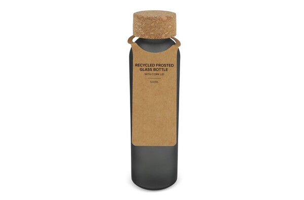 Frosted recycled glass bottle with cork lid 500ml - Ecru / Black